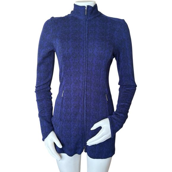 Ibex Juliette Merino Wool Jacquard Knit Full Zip Tunic Cardigan Sweater Blue S - Picture 1 of 7